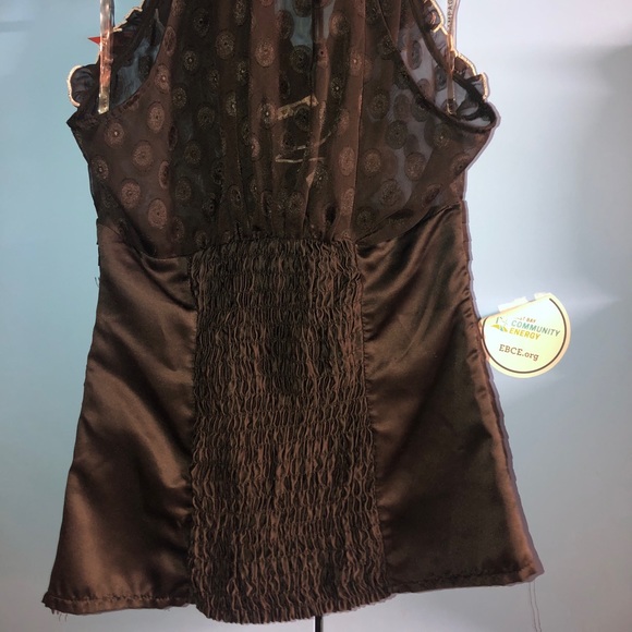 Black see through blouse w/ ruffle in front satin - Picture 4 of 5